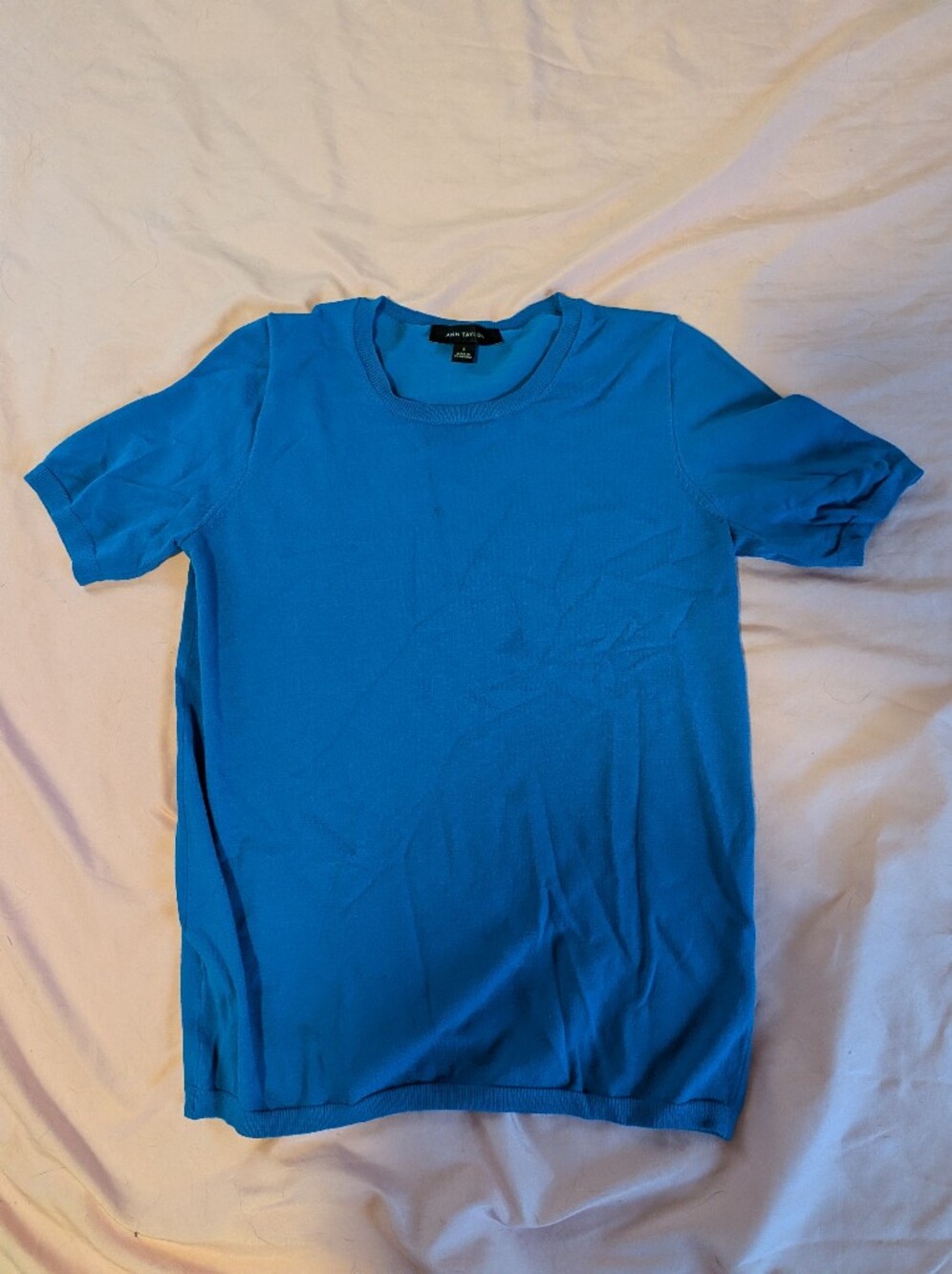 Ann Taylor Women's Short Sleeve Crew in Vibrant Blue